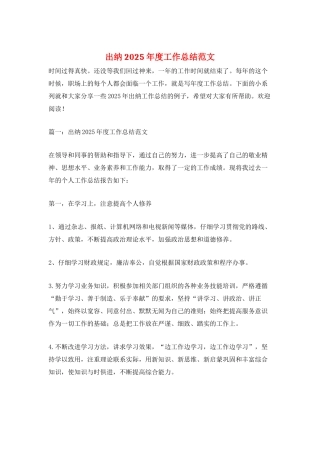 出纳2025年度工作总结范文