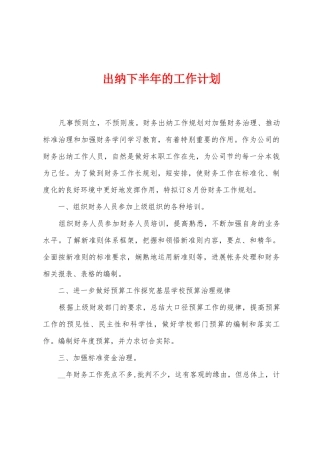 出纳下半年的工作计划