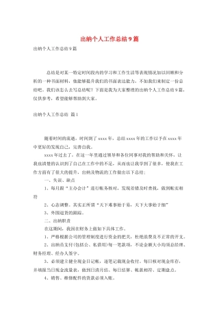 出纳个人工作总结9篇