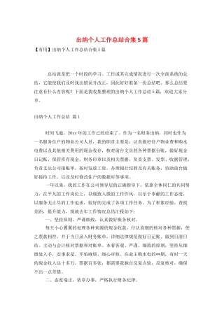 出纳个人工作总结合集5篇