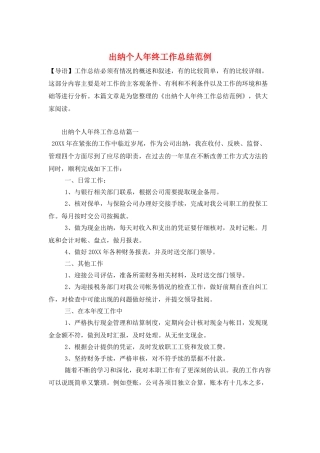 出纳个人年终工作总结范例