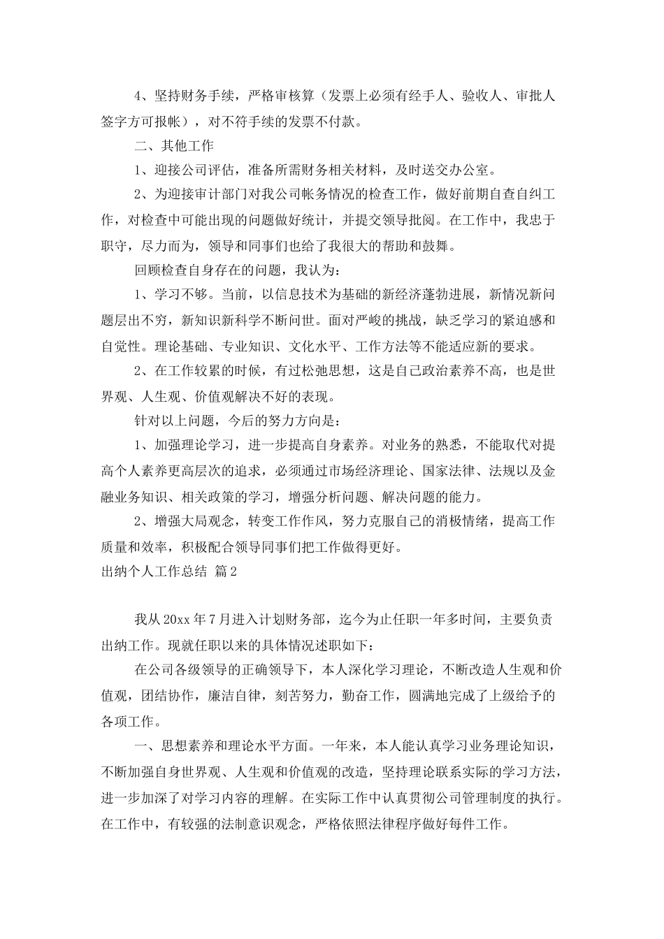 出纳个人工作总结模板汇总10篇_第2页