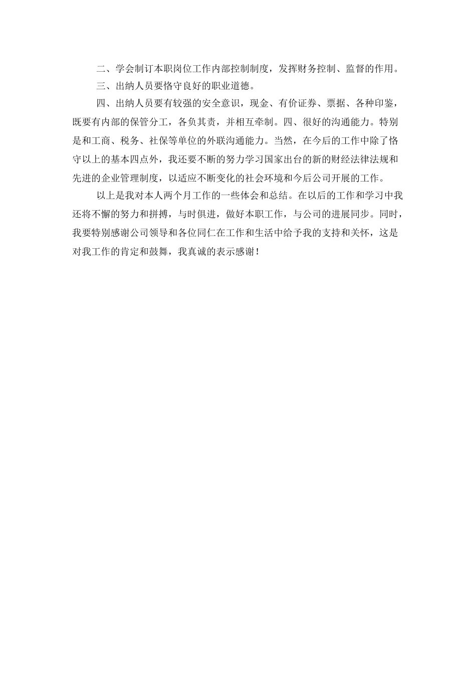 出纳人员试用期的工作总结范文_第2页