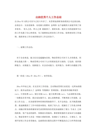 出纳优秀个人工作总结