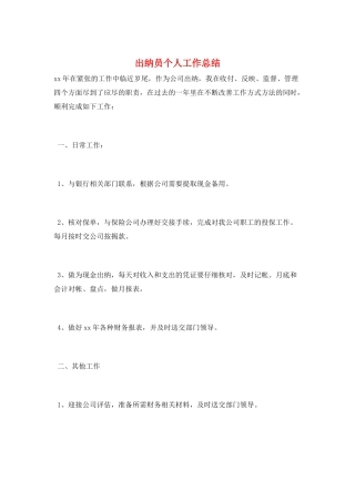 出纳员个人工作总结