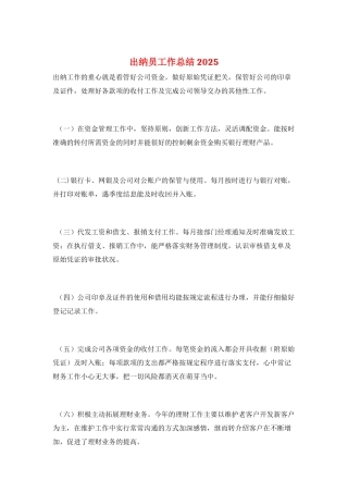 出纳员工作总结2025