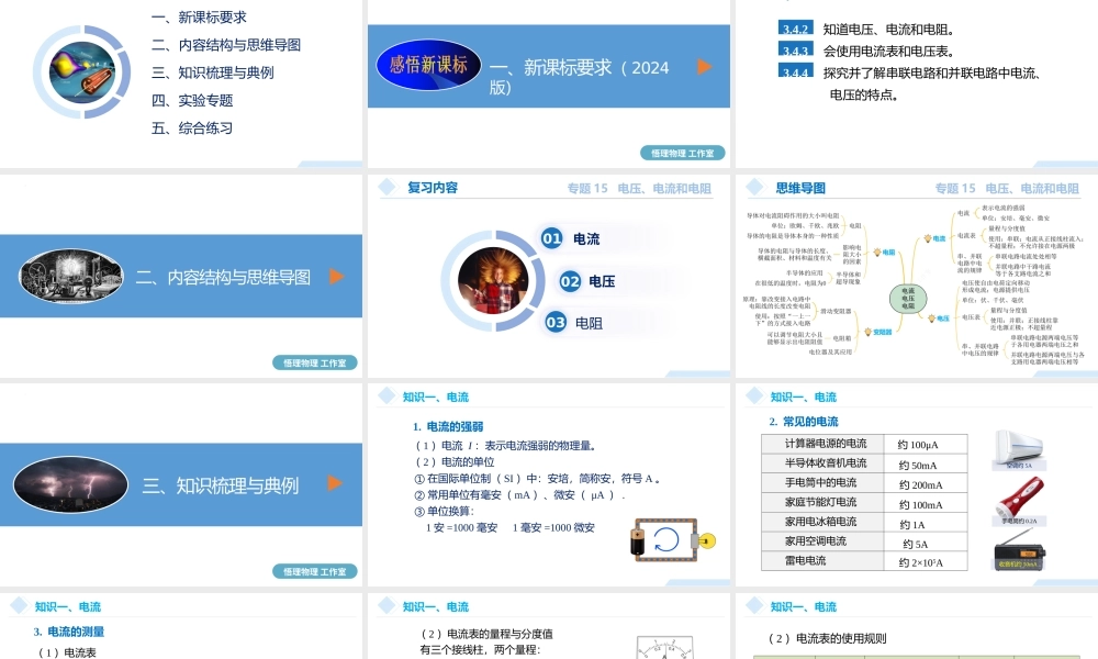 2026年中考物理一轮复习重难点一遍过专题15电流+电压+电阻 课件