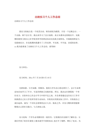 出纳实习个人工作总结