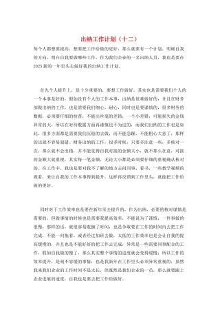 出纳工作计划(十二)