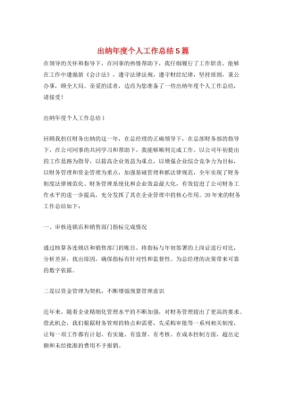 出纳年度个人工作总结5篇