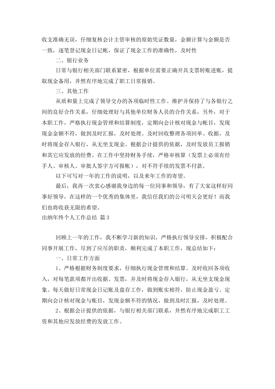 出纳年终个人工作总结模板汇总5篇_第3页