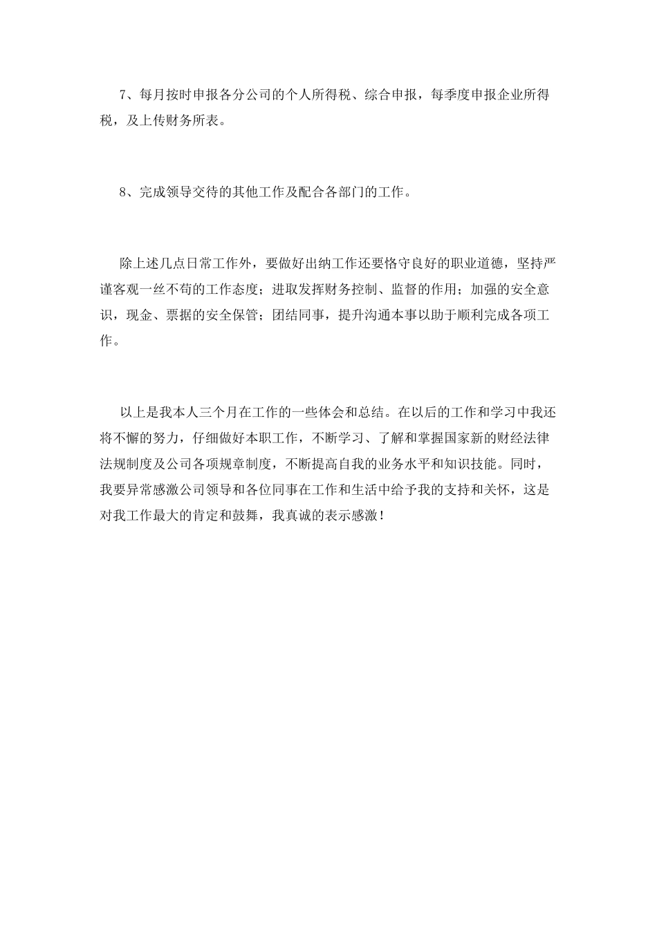 出纳试用期工作总结(十六)_第2页