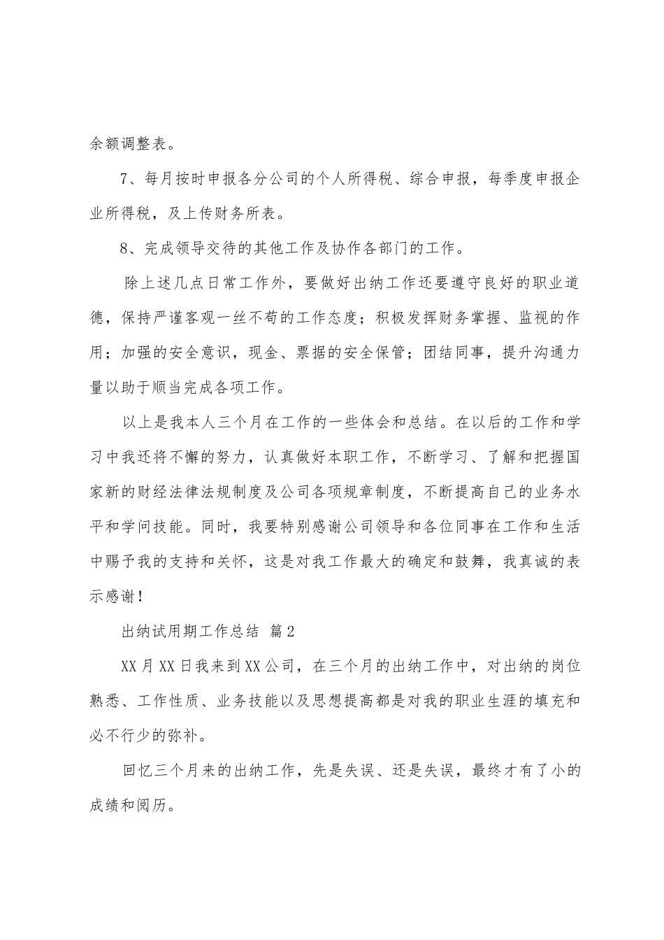 出纳试用期工作总结_第2页