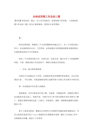 出纳试用期工作总结三篇