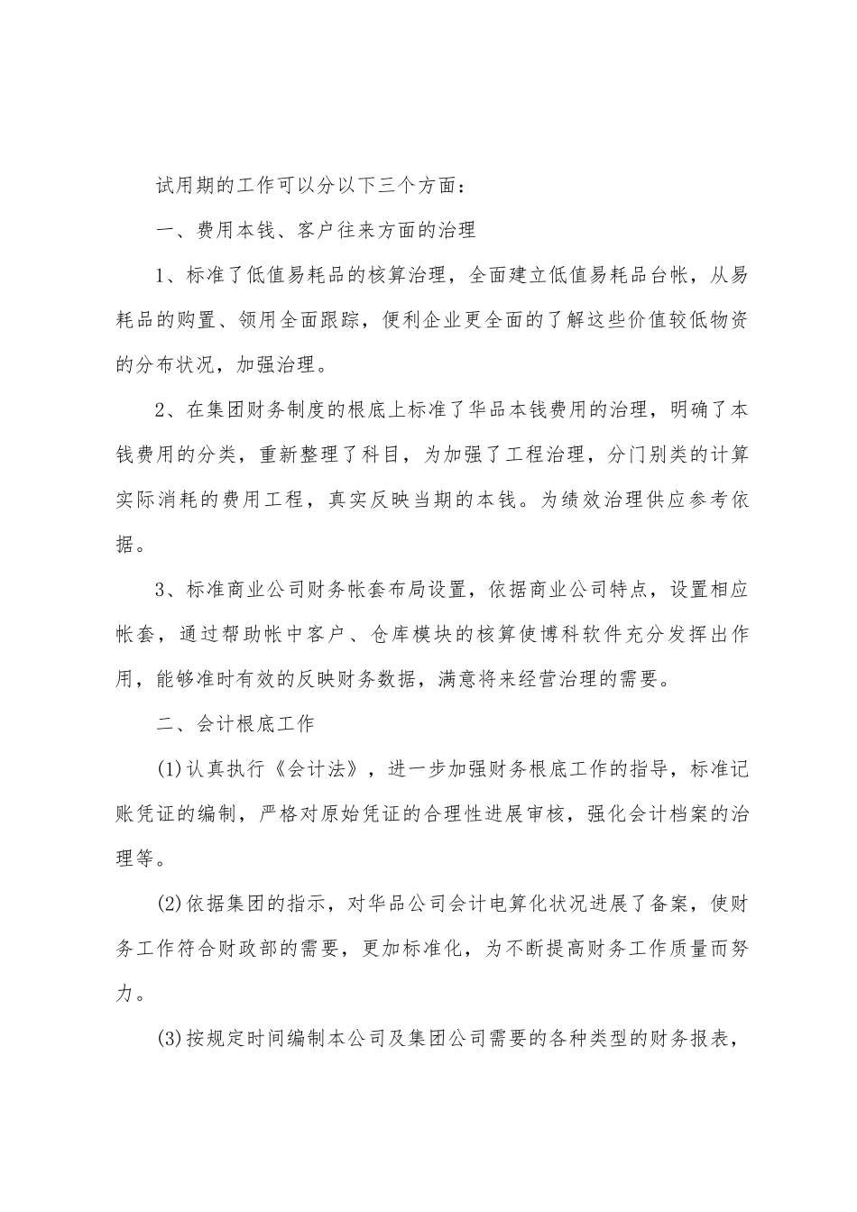 出纳试用期工作总结范文_第2页