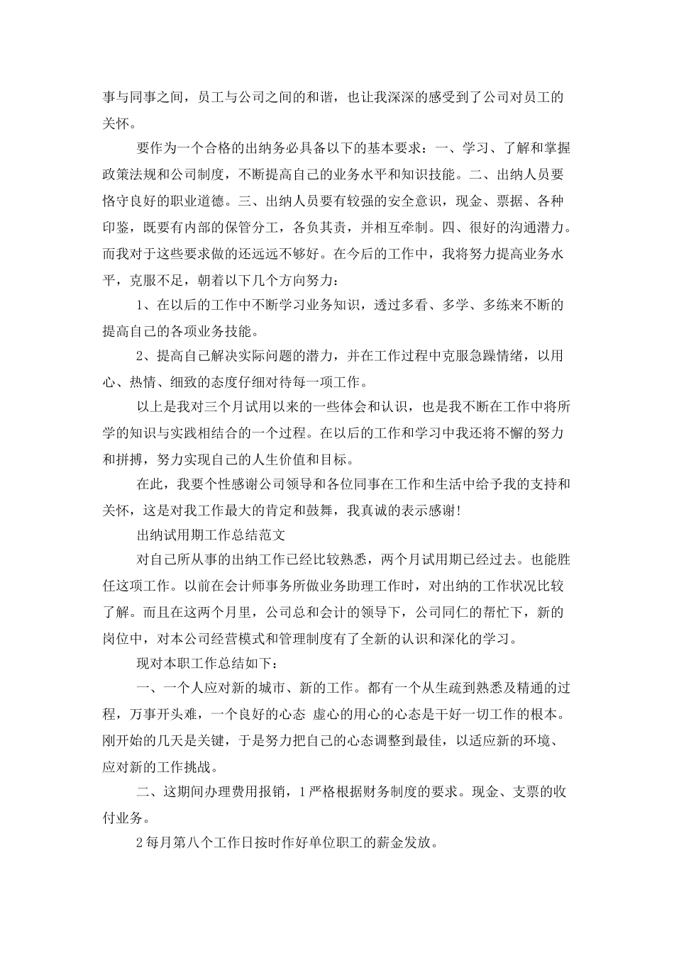 出纳试用期转正总结报告_第2页