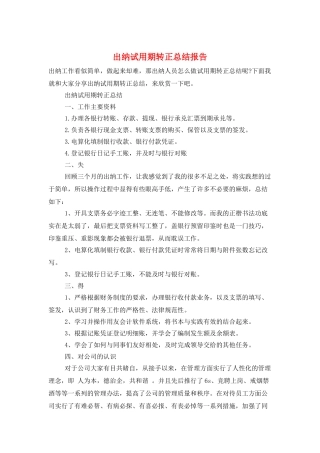 出纳试用期转正总结报告