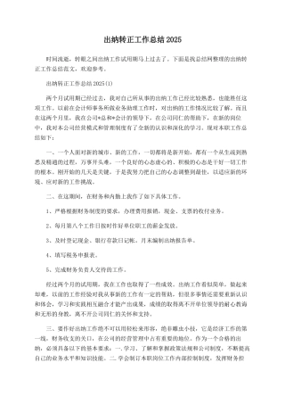 出纳转正工作总结2025