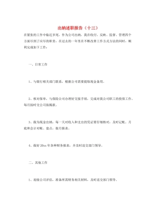 出纳述职报告(十三)