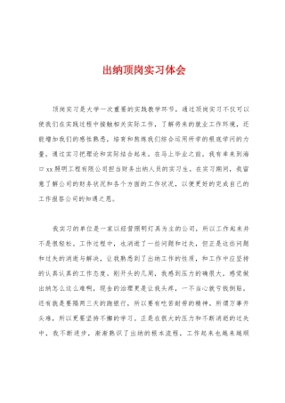 出纳顶岗实习体会