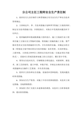 分公司主任工程师安全生产责任制