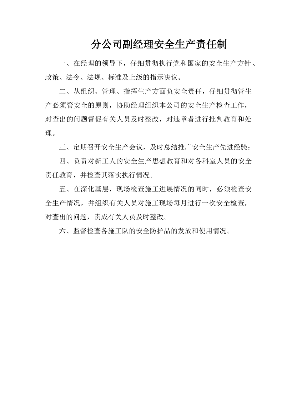 分公司副经理安全生产责任制_第1页