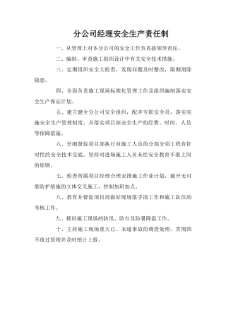 分公司经理安全生产责任制