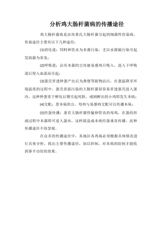 分析鸡大肠杆菌病的传播途径