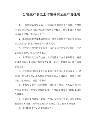 分管生产安全工作领导安全生产责任制