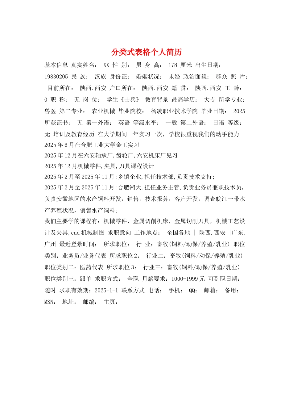 分类式表格个人简历_第1页