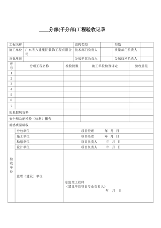 分部工程验收记录