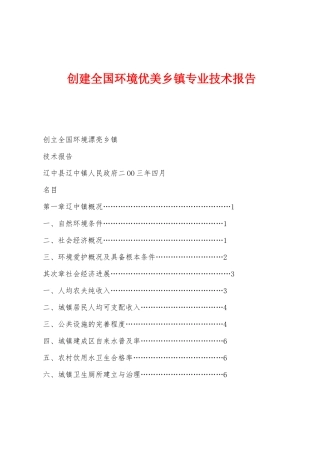 创建全国环境优美乡镇专业技术报告