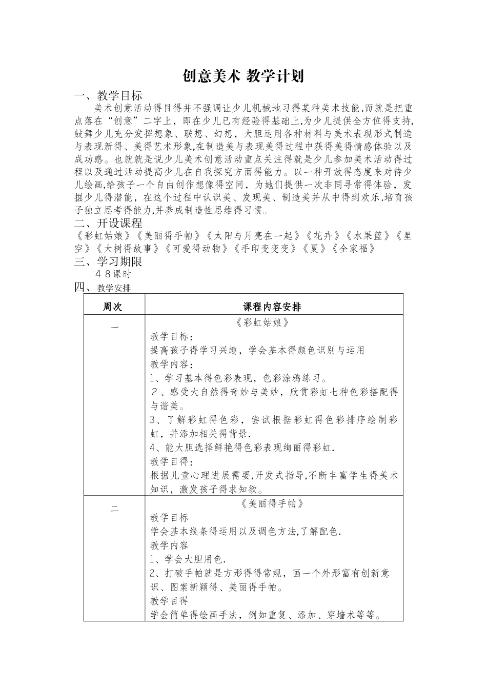 创意美术教学计划_第1页