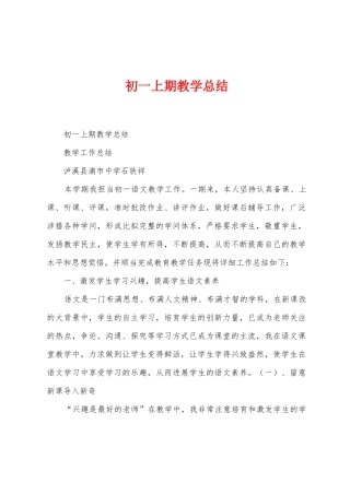 初一上期教学总结