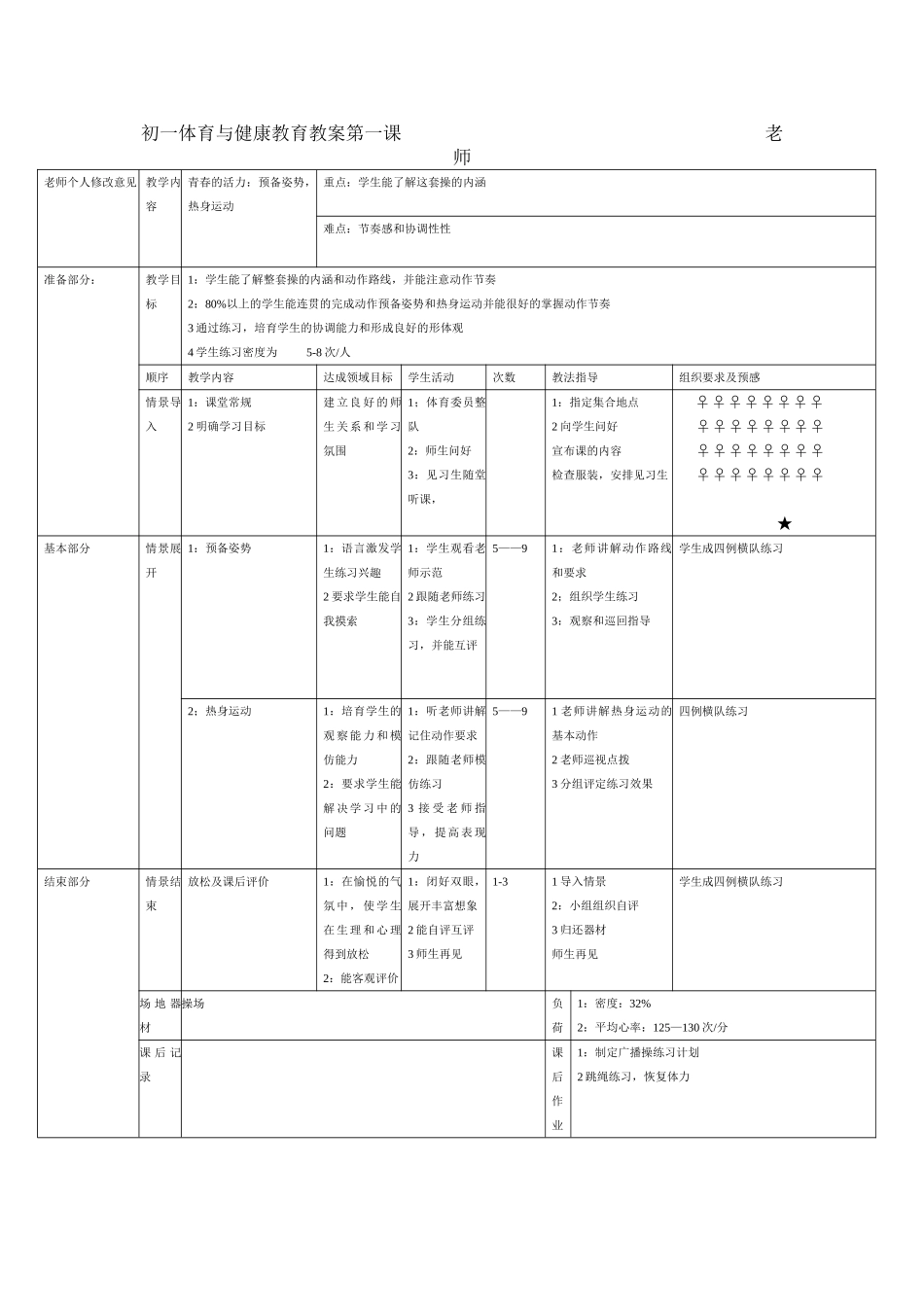 初一体育与健康教育教案第一课_第1页