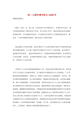 初一入团申请书范文1000字