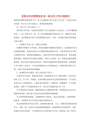 初一班主任工作计划例文