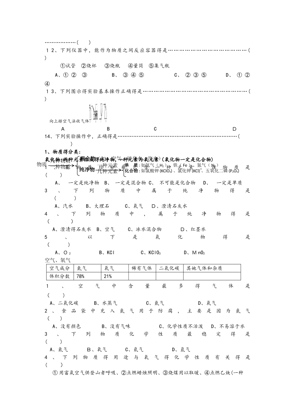 初三化学上学期期中考试复习知识点及习题（无答案）_第3页