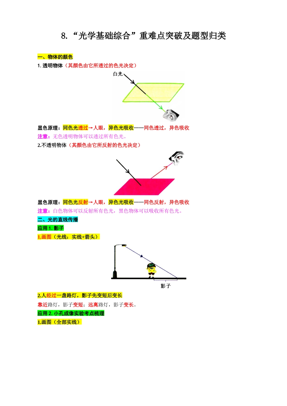 2026年中考物理复习-----8.“光学基础综合”重难点突破及题型归类_第1页