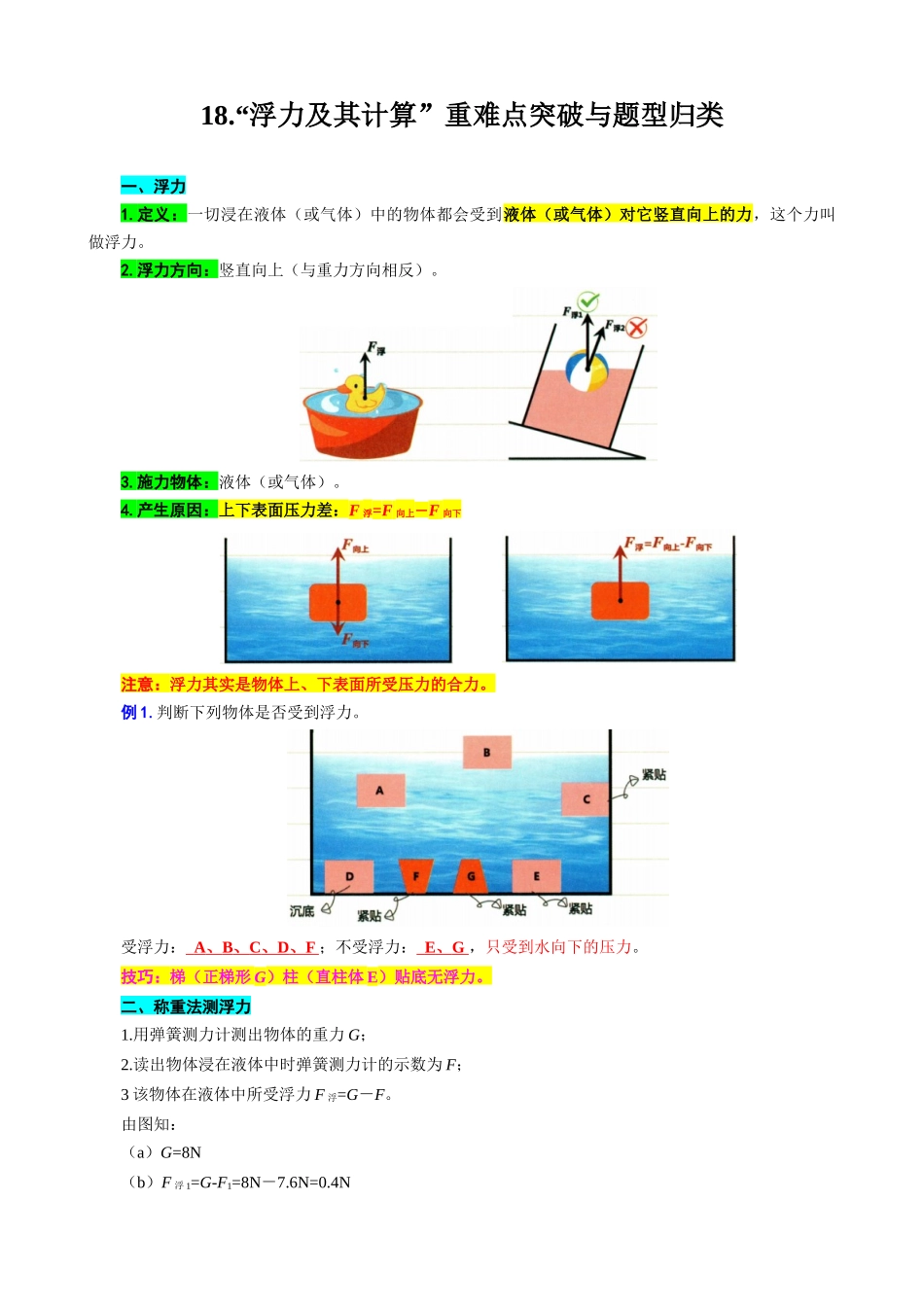 2026年中考物理复习-----18.“浮力及其计算”重难点突破与题型归类_第1页