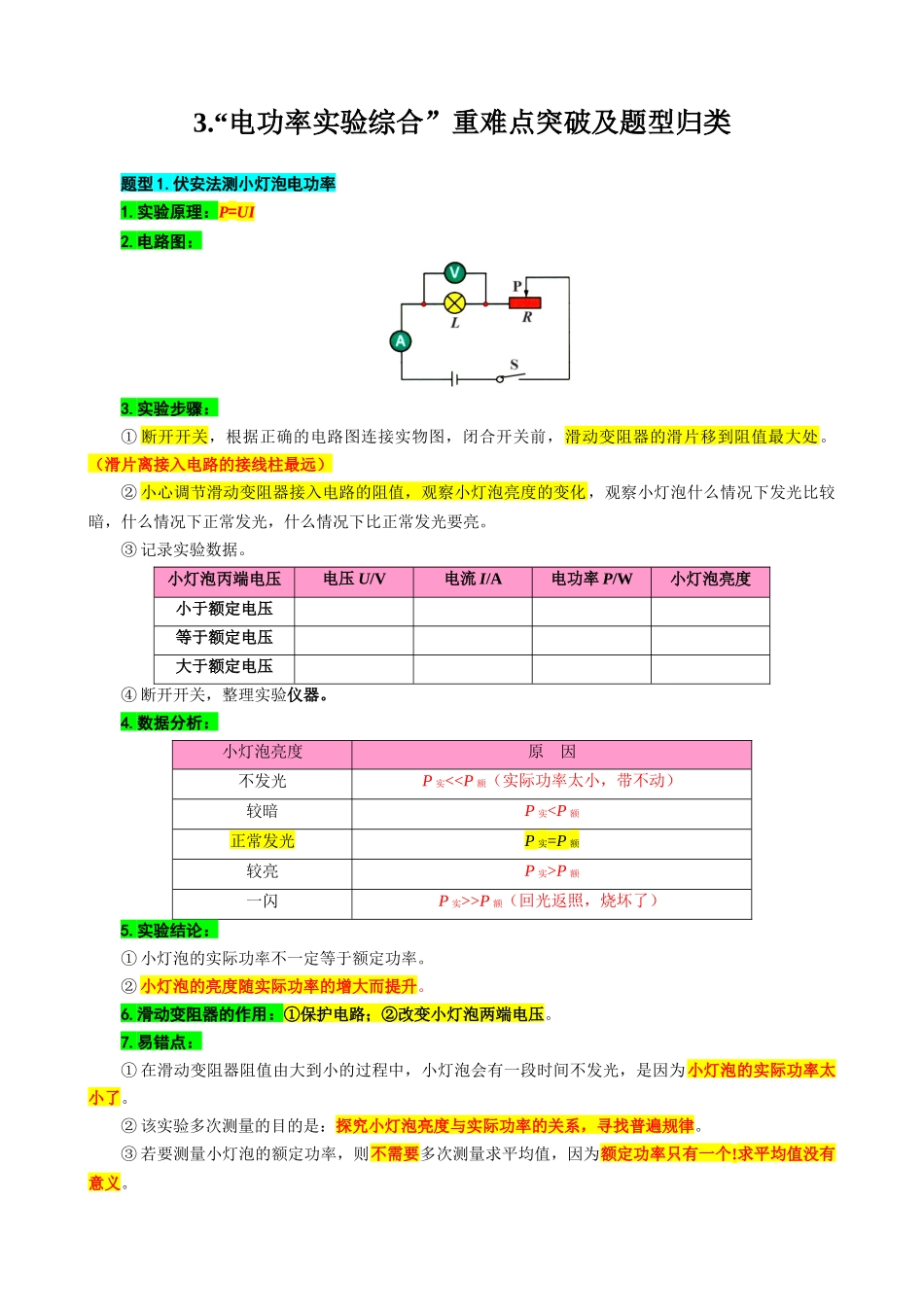 2026年中考物理复习-----36.“电功率实验综合”重难点突破及题型归类_第1页
