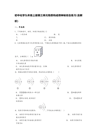 初中化学九年级上册第三单元物质构成的奥秘综合练习（含解析）