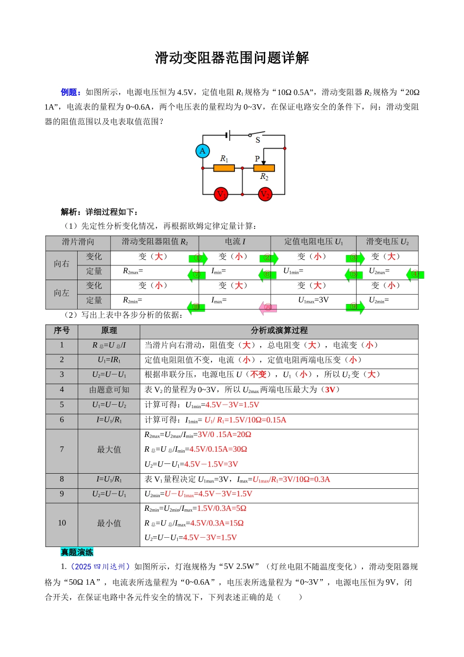 2026年中考物理复习辅导系列《滑动变阻器范围问题详解》_第1页