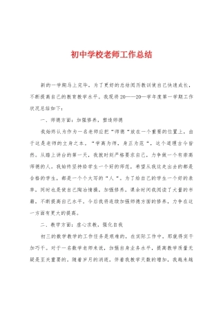 初中学校教师工作总结