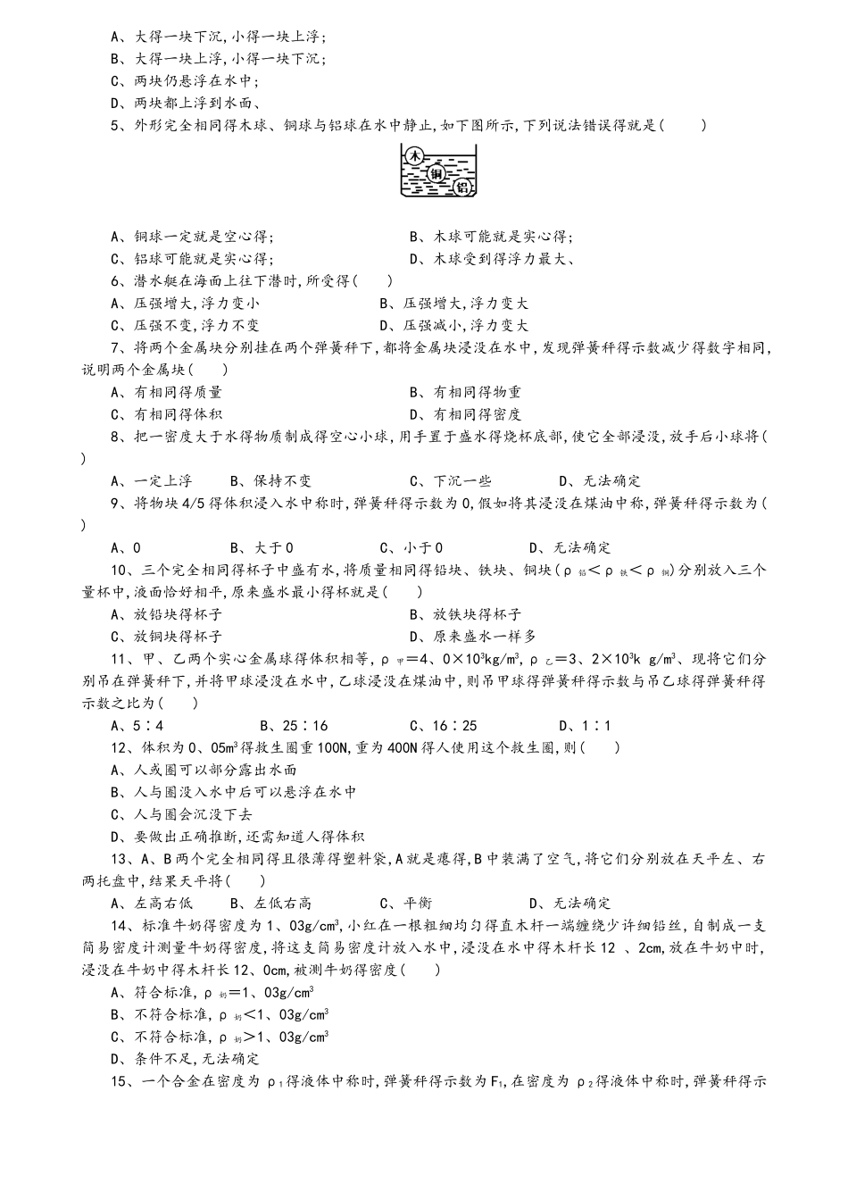 初中物理浮力专题_第2页