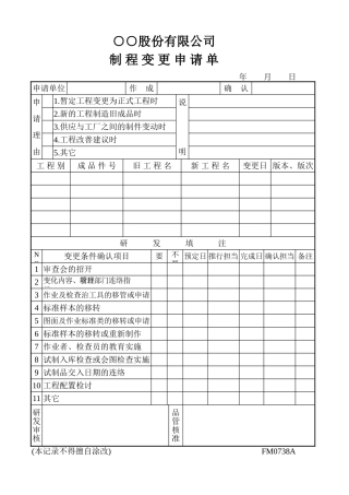 制程变更申请单