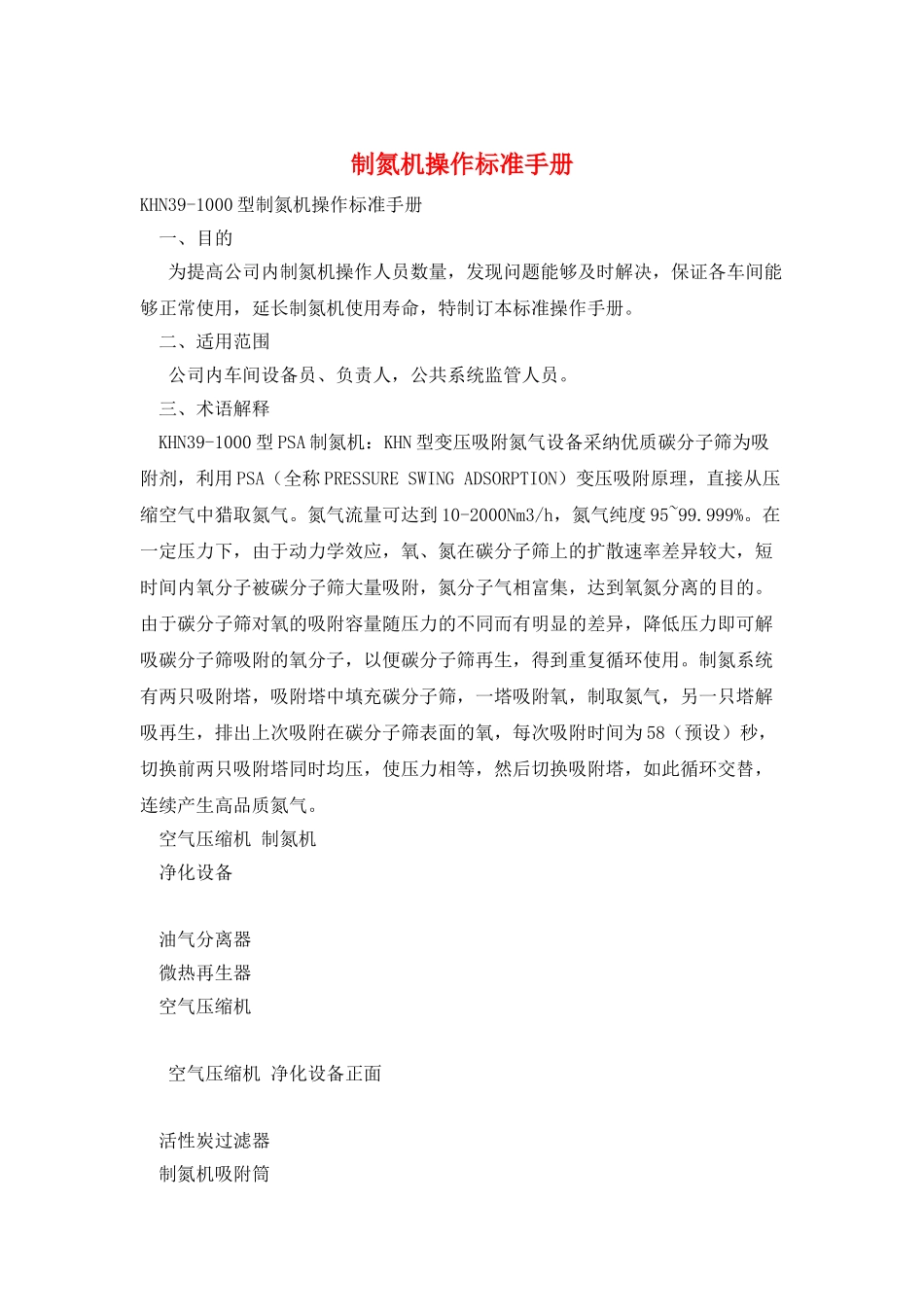 制氮机操作标准手册_第1页