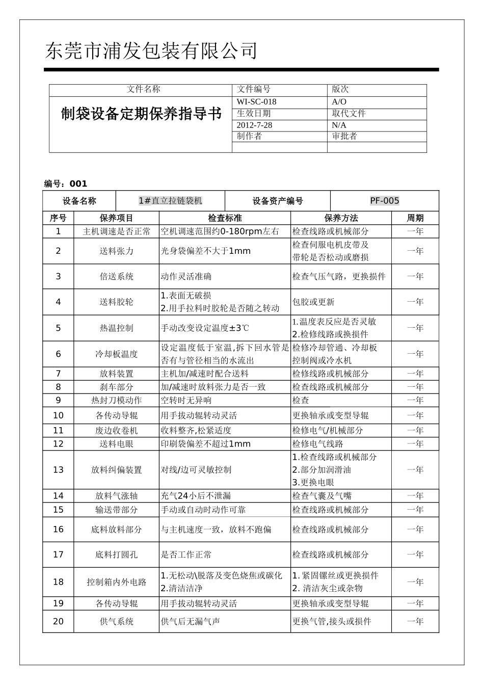 制袋机定期保养指导书_第1页