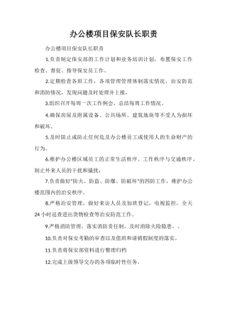 办公楼项目保安队长职责