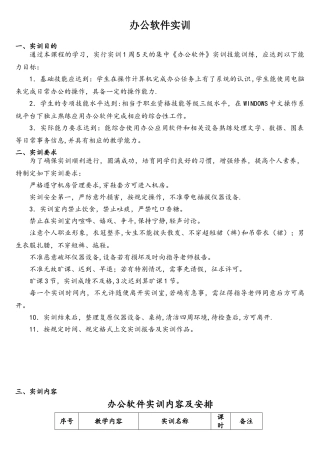 办公软件实训内容及安排